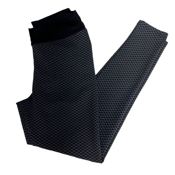 Yoga Pants Leggings Black Grey Basket Weave Pattern Junior Medium - Picture 7 of 9